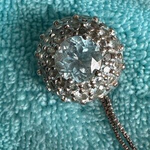 Elegant Silver Pendant Necklace Blue Topaz with 24” Chain